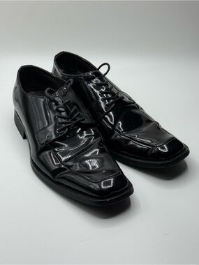 Via Spiga Black Patent Leather Lace-Up Dress Oxfords